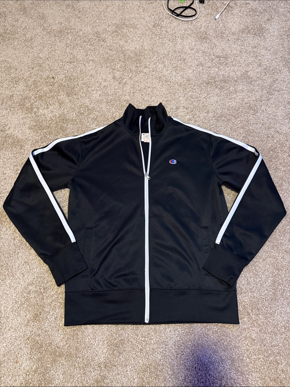 Champion Black Track Jacket with White Stripe Trim